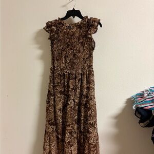 Moon River Brown Paisley Long Sleeve Dress